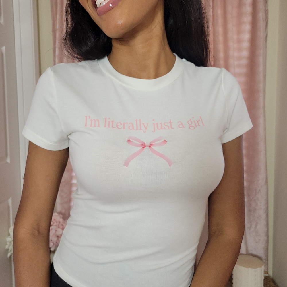 White T-Shirt with Pink Bow Design